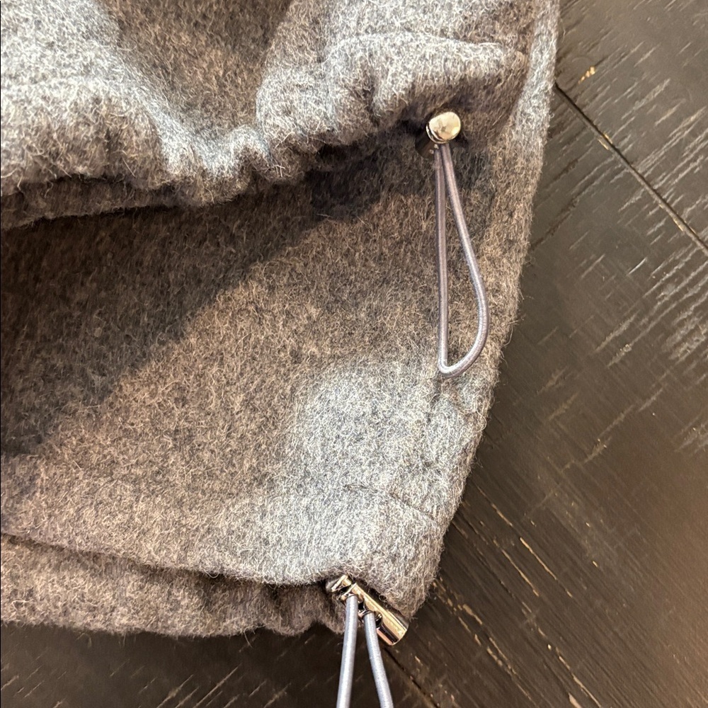 MASSIMO Dutti Gray Wool Blend Bungee Cinch Side Ribbed Hoodie Sweatshirt Small - Picture 12 of 14